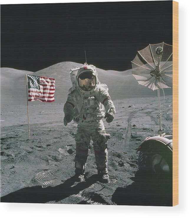 American Flag Wood Print featuring the painting Apollo 17 by Cosmic Photo