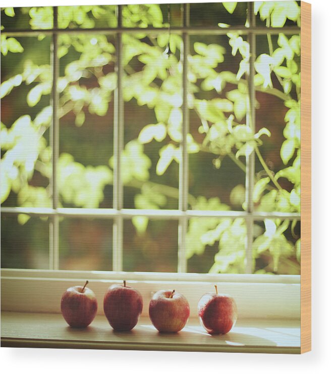 Tranquility Wood Print featuring the photograph Apples In Line by Les Hirondelles Photography