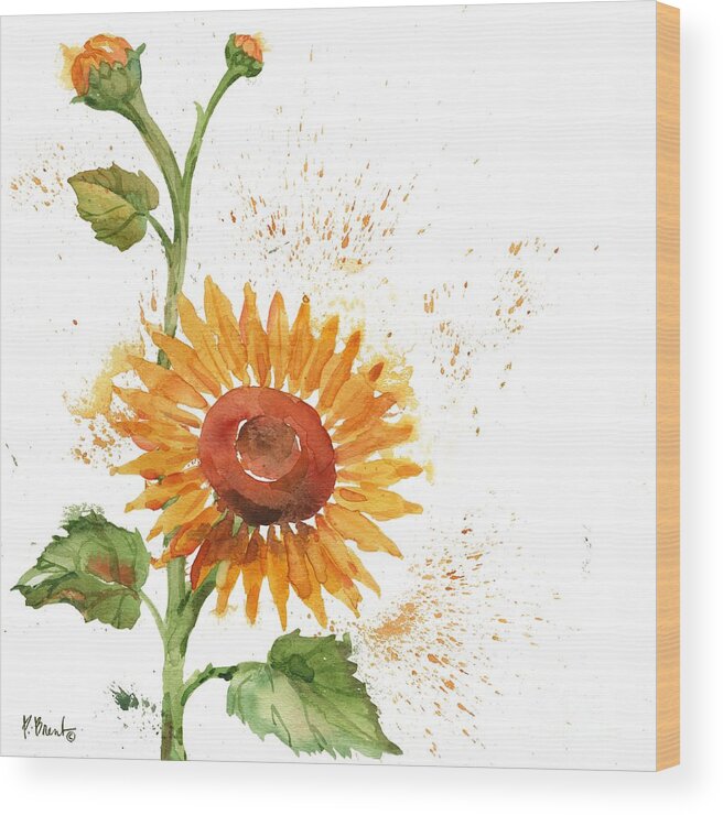 Watercolor Wood Print featuring the painting Arianna Sunflowers I - White by Paul Brent