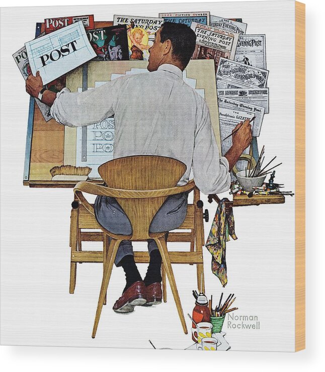 Design Wood Print featuring the painting artist At Work by Norman Rockwell