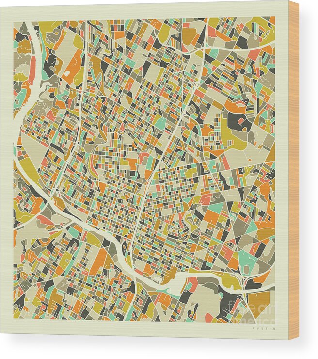 Austin Wood Print featuring the digital art Austin Map 1 by Jazzberry Blue