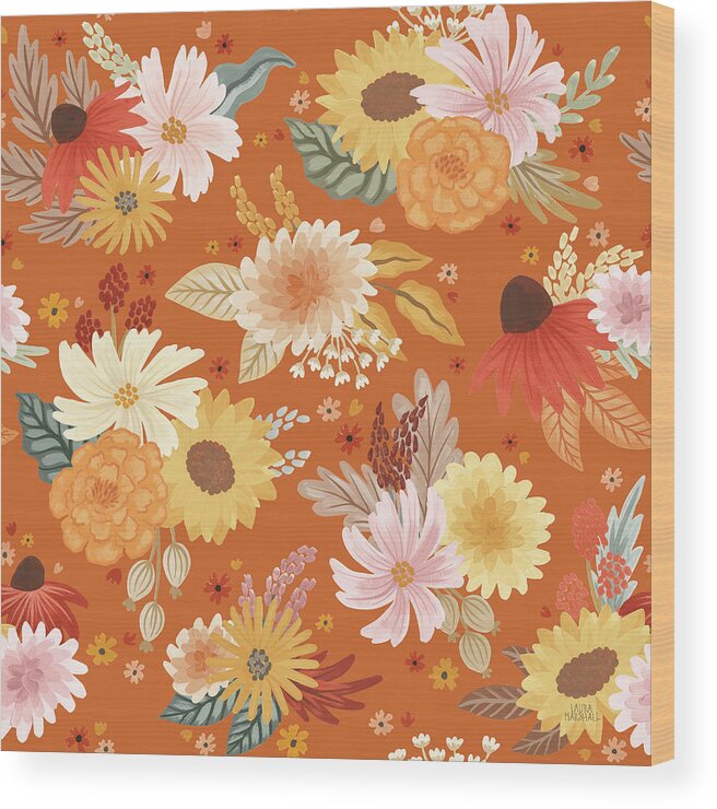 Brown Wood Print featuring the mixed media Autumn Meadow Pattern Ib by Laura Marshall