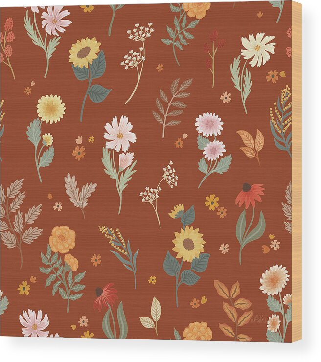 Autumn Wood Print featuring the mixed media Autumn Meadow Pattern Ixd by Laura Marshall