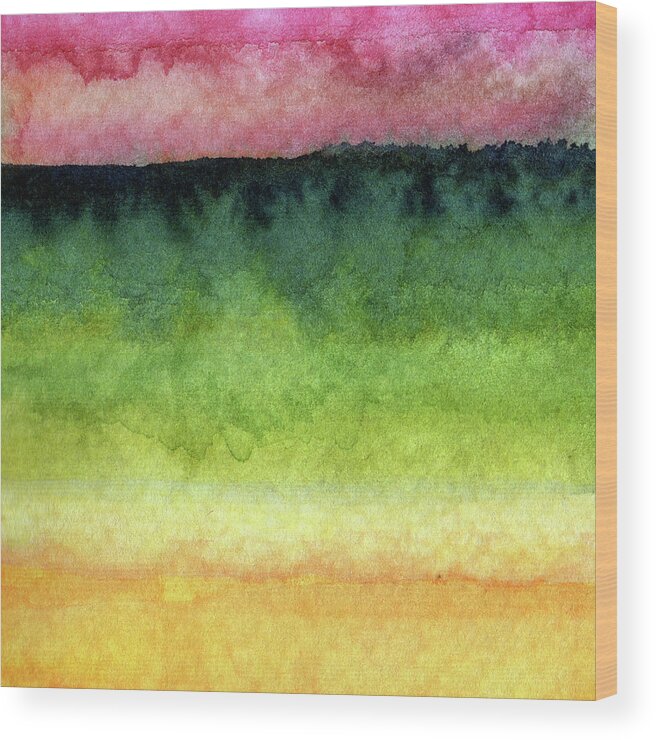 Abstract Landscape Wood Print featuring the painting Awakened Too by Linda Woods