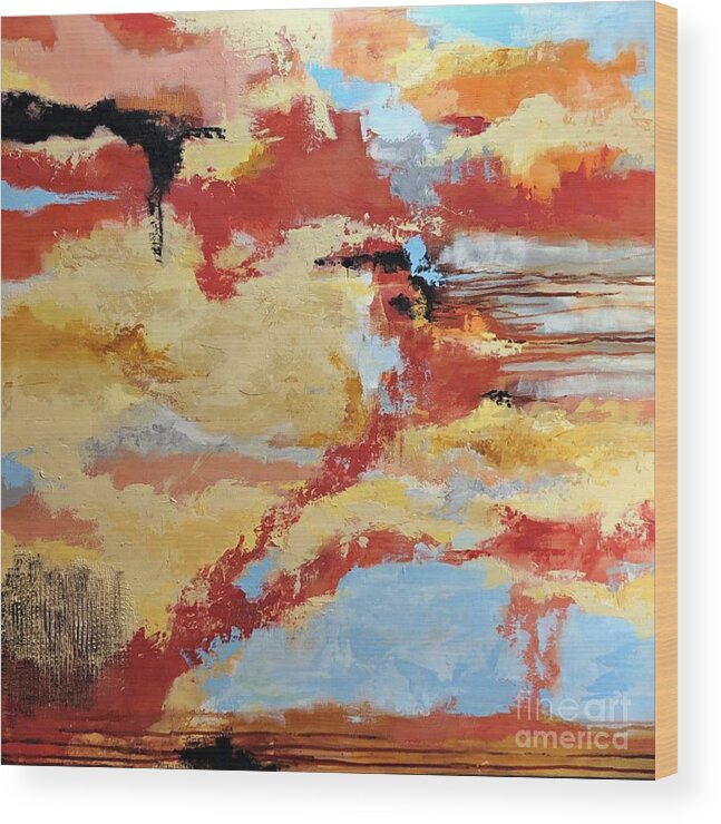 Cloudscape Wood Print featuring the painting Awakening the Fire by Mary Mirabal