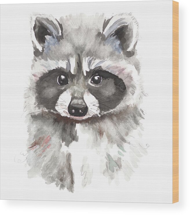 Baby Wood Print featuring the painting Baby Raccoon by Patricia Pinto