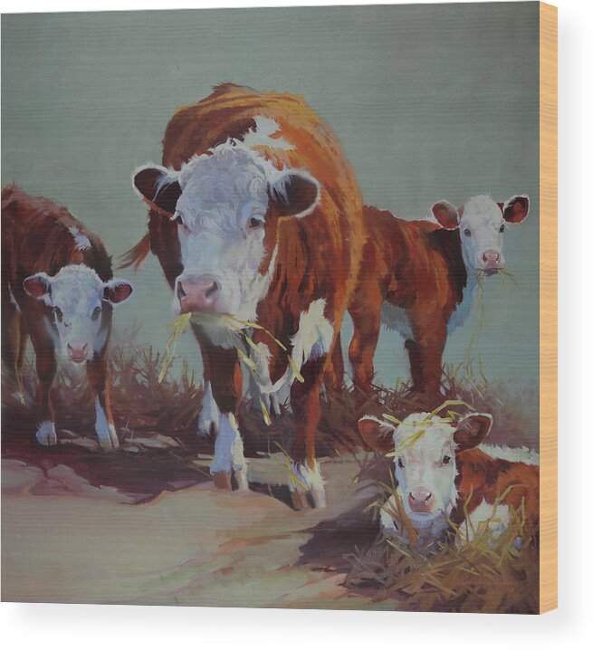 Farm Animals Wood Print featuring the painting Babysitter II by Carolyne Hawley