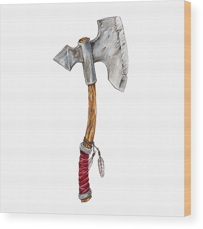 Axe Wood Print featuring the drawing Barbarian by Aaron Spong