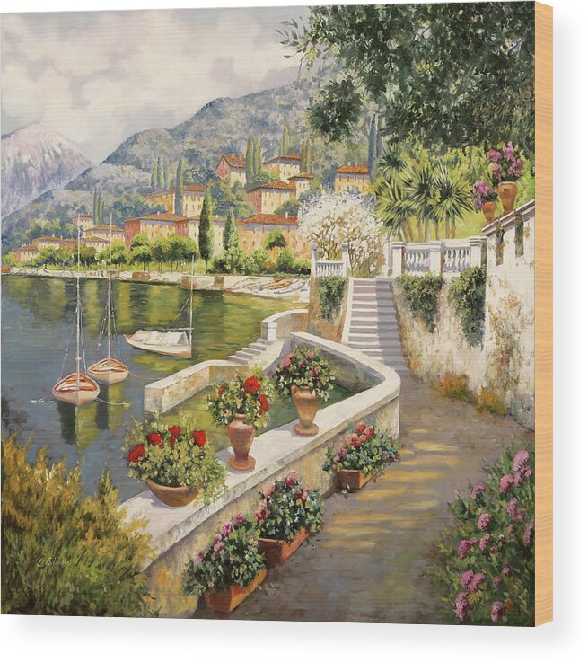 Lake Como Wood Print featuring the painting barche a Bellagio by Guido Borelli