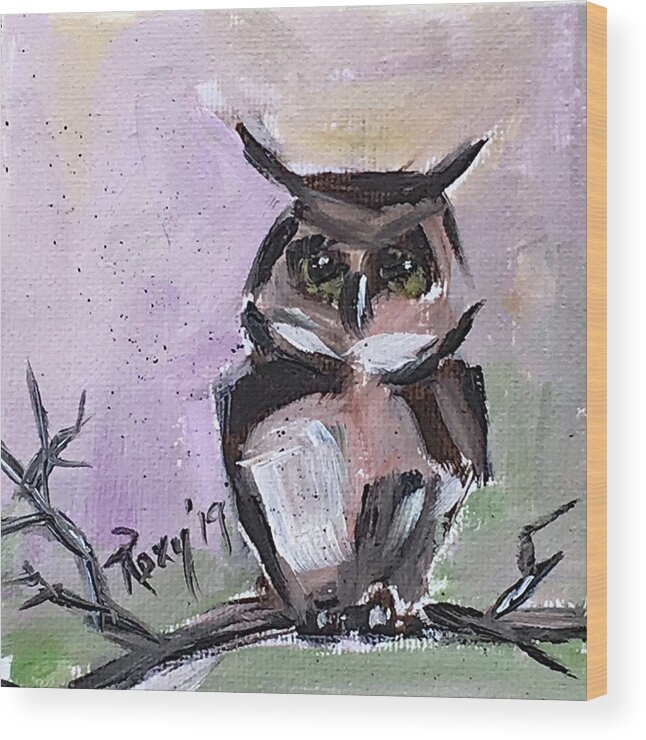 Owl Wood Print featuring the painting Barn Owl on a Branch by Roxy Rich