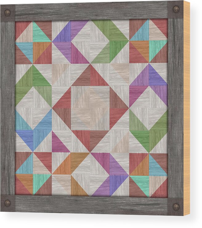 Barn Quilt Weathered 5 Wood Print featuring the digital art Barn Quilt Weathered 5 by Holli Conger