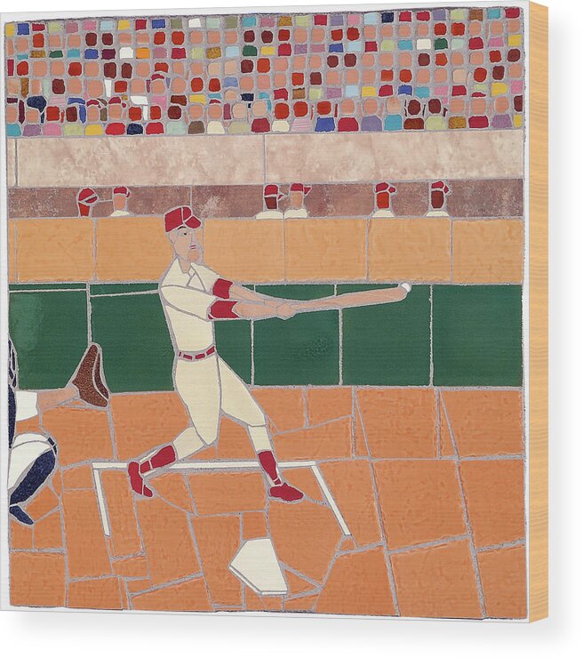 Batter's Swing Ii Wood Print featuring the mixed media Batter's Swing II by Jonathan Mandell