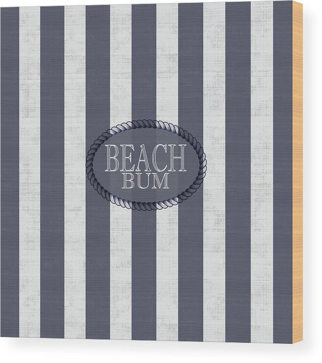 Birthday Wood Print featuring the digital art Beach Bum Nautical Stripes of Denim Blue and White Wash by Doreen Erhardt