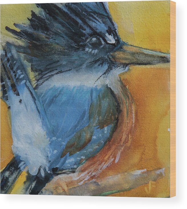 Belted Kingfisher Wood Print featuring the painting Belted Kingfisher by Jani Freimann