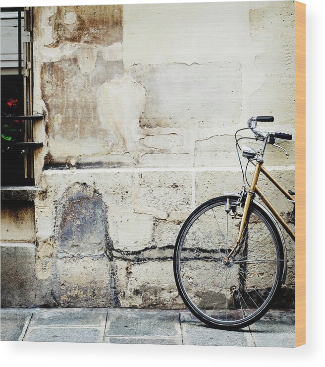 Tranquility Wood Print featuring the photograph Bicycle, Ile St Louis, Paris by Image - Natasha Maiolo