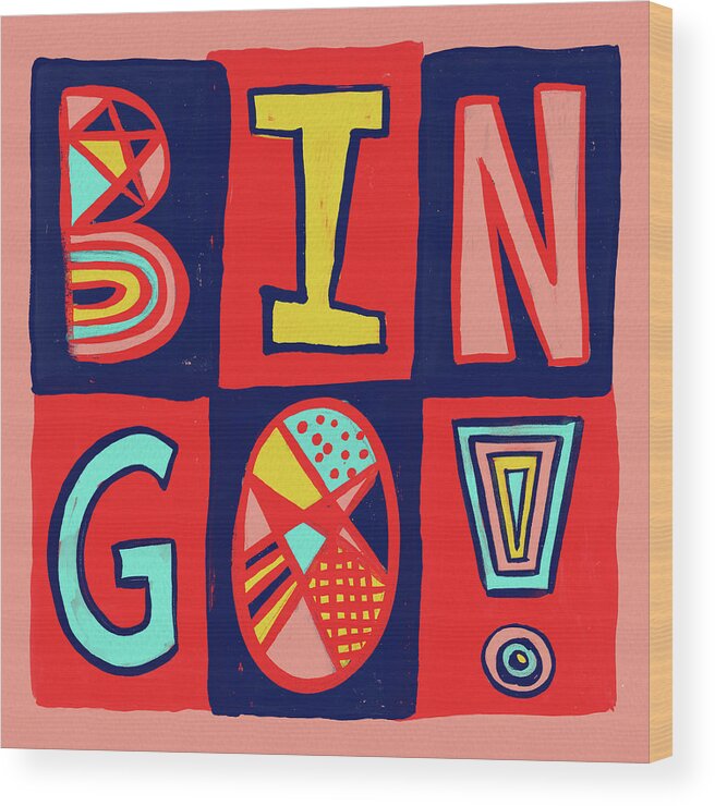 Bingo Wood Print featuring the mixed media Bingo by Jen Montgomery