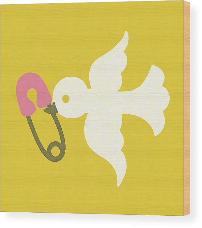 Animal Wood Print featuring the drawing Bird Carrying Diaper Pin by CSA Images