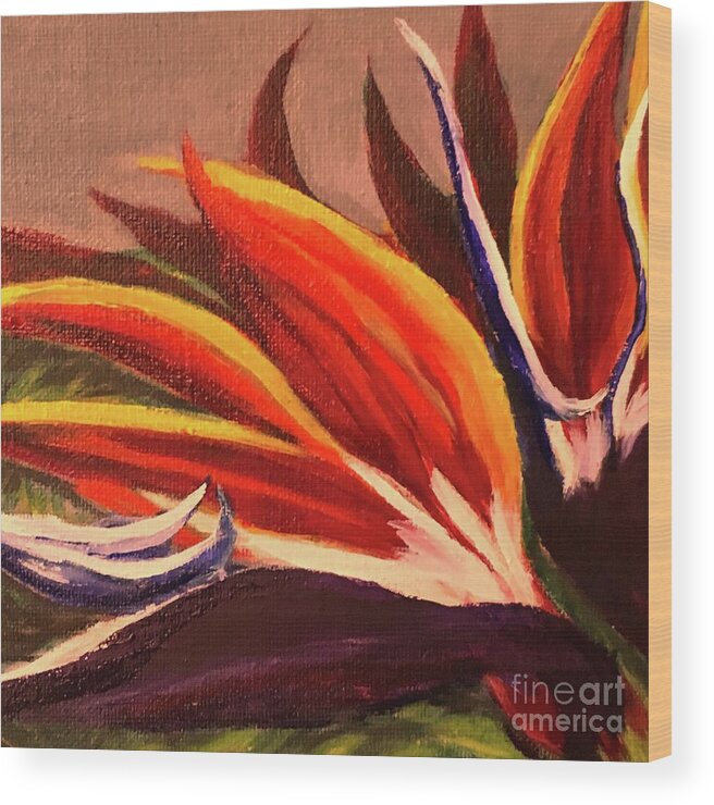 Pahoa Wood Print featuring the painting Bird of Paradise Flower by Michael Silbaugh