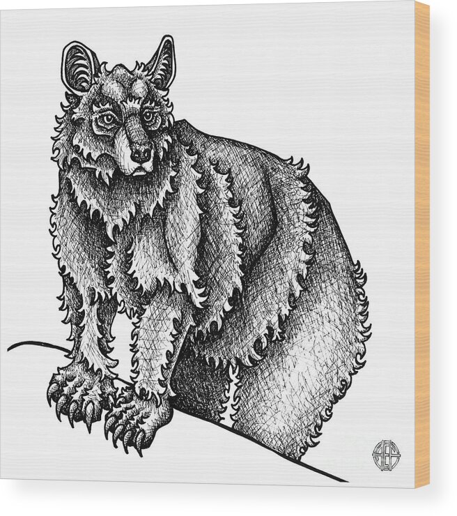 Animal Portrait Wood Print featuring the drawing Black Bear by Amy E Fraser