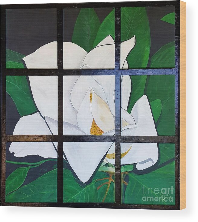 Magnolia Wood Print featuring the painting Blooming Magnolia by Elizabeth Mauldin