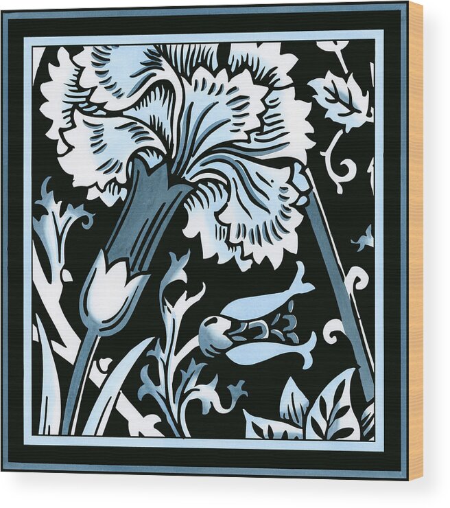 Decorative Elements Wood Print featuring the painting Blue & White Floral Motif I by Vision Studio