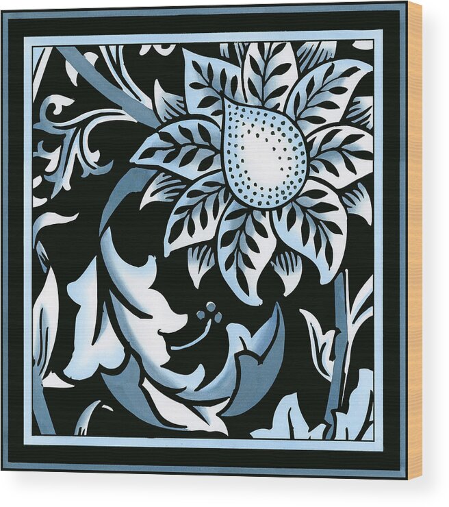 Decorative Elements Wood Print featuring the painting Blue & White Floral Motif II by Vision Studio