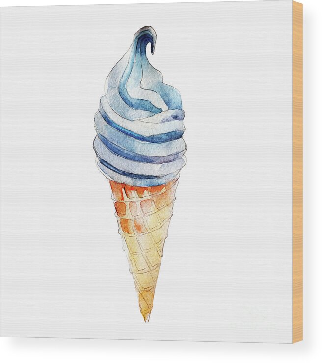 Milk Wood Print featuring the digital art Blue Ice Cream, Watercolor Illustration by Viktor Kashin