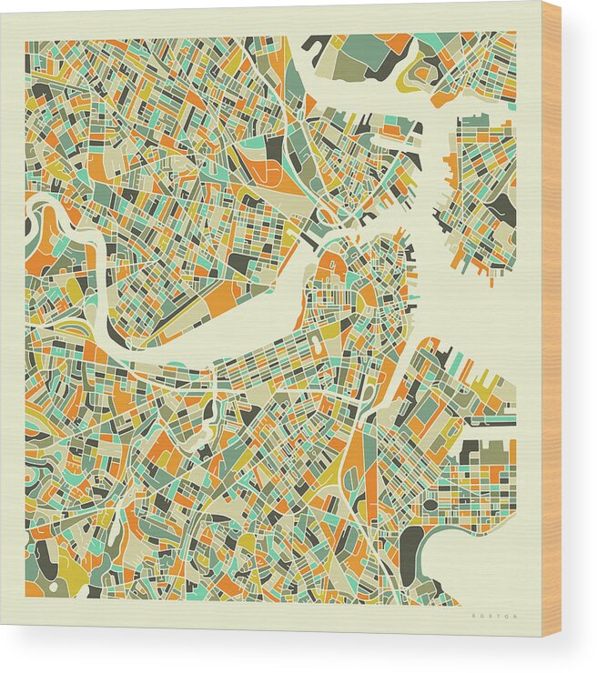Boston Map Wood Print featuring the digital art Boston Map 1 by Jazzberry Blue