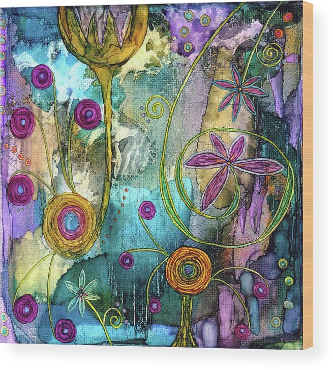 Abstract Wood Print featuring the painting Botanica by Winona's Sunshyne