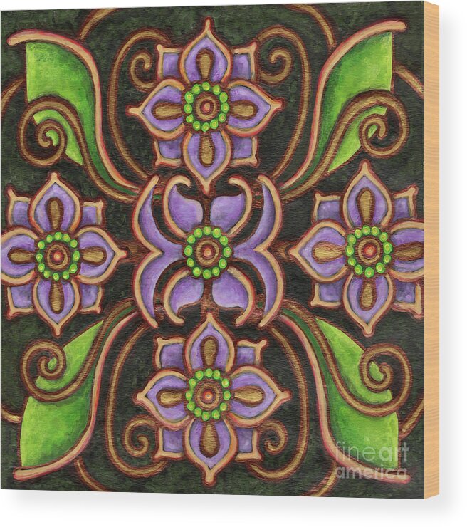 Ornamental Wood Print featuring the painting Botanical Mandala 6 by Amy E Fraser