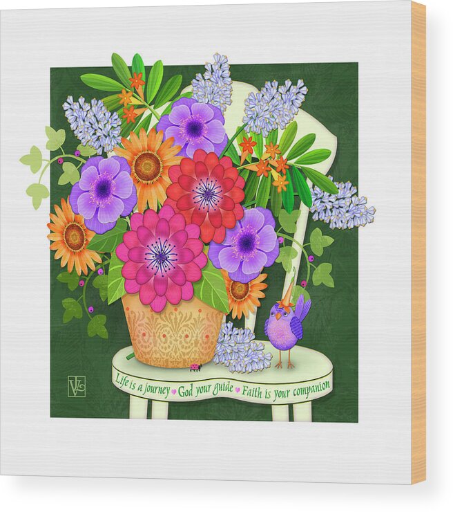 Floral Wood Print featuring the digital art Bright Side the Flowers of Faith by Valerie Drake Lesiak