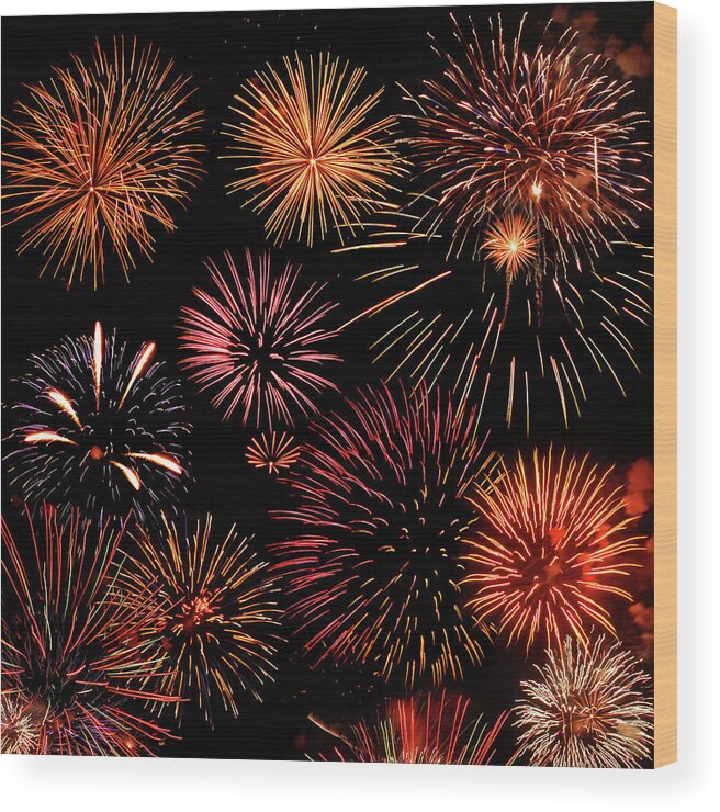 Firework Display Wood Print featuring the photograph Bursts Of Fireworks by © 2011 Dorann Weber