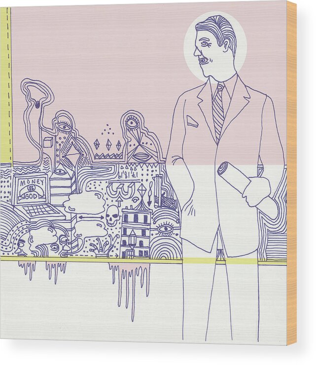 Adult Wood Print featuring the drawing Businessman with Rolled Document by CSA Images