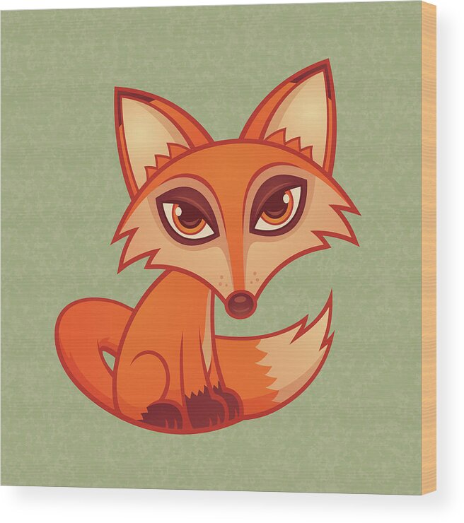 Animal Wood Print featuring the digital art Cartoon Red Fox by John Schwegel