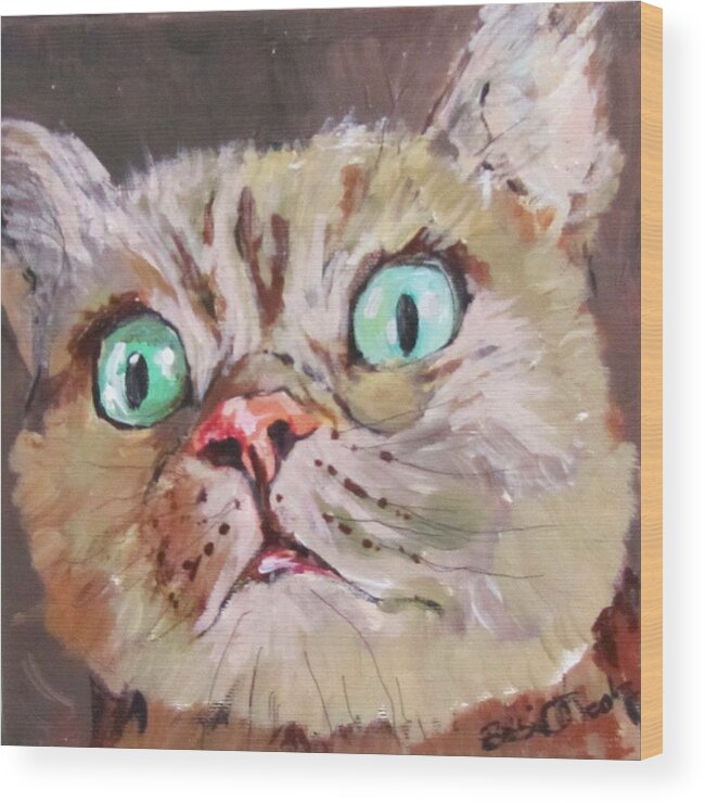 Cat Wood Print featuring the painting CAT What do you see by Barbara O'Toole