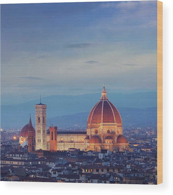 Campanile Wood Print featuring the photograph Cathedral Of Florence At Dusk by Mammuth