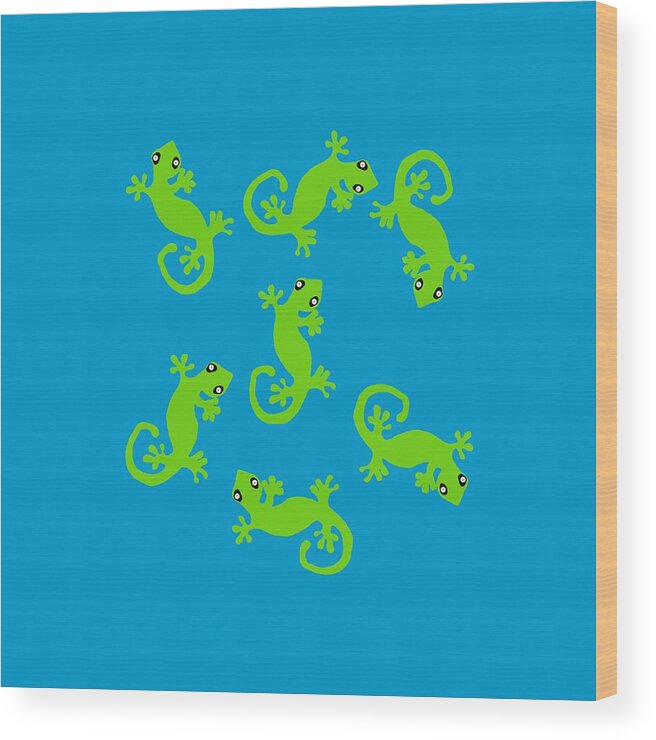 Cavorting Geckos Wood Print featuring the digital art Cavorting Geckos by Kandy Hurley