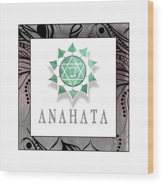 Chakras Yoga Framed Anahata Wood Print featuring the mixed media Chakrasyogaframed_anahata V1 by Lightboxjournal