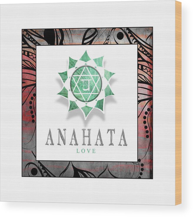 Chakras Yoga Framed Anahata Wood Print featuring the mixed media Chakrasyogaframed_anahata V2 by Lightboxjournal