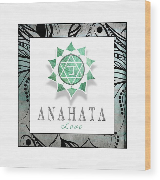 Chakras Yoga Framed Anahata Wood Print featuring the mixed media Chakrasyogaframed_anahata V3 by Lightboxjournal