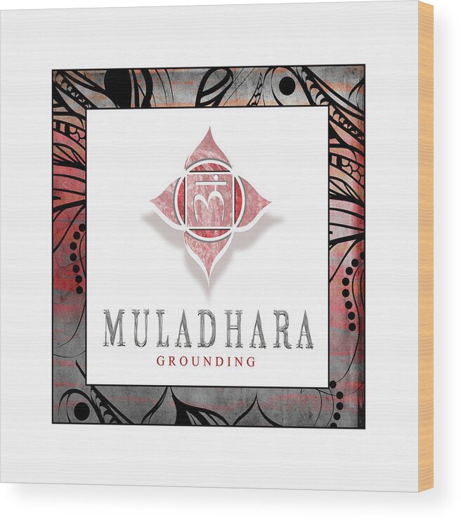 Chakras Yoga Framed Muladhara Wood Print featuring the mixed media Chakrasyogaframed_muladhara V2 by Lightboxjournal
