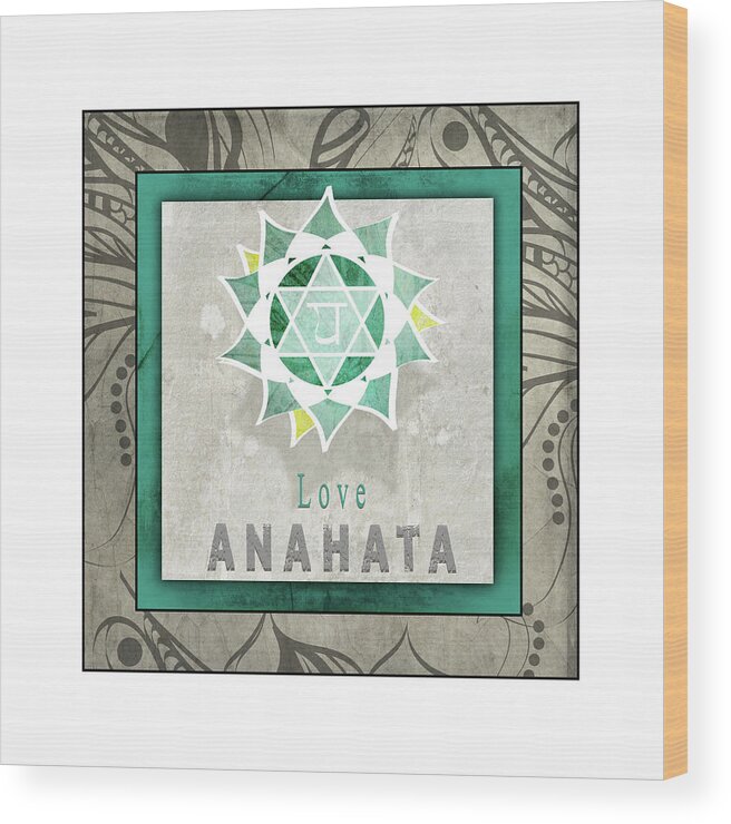 Chakras Yoga Tile Anahata Wood Print featuring the mixed media Chakrasyogatile_anahata V1 by Lightboxjournal