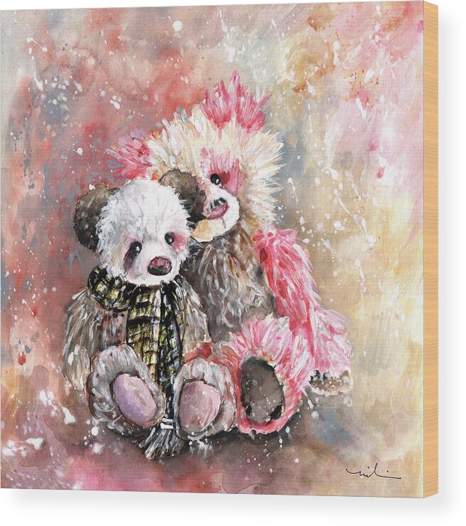 Teddy Wood Print featuring the painting Charlie Bear Lola And Miss Haversham by Miki De Goodaboom