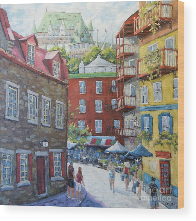 Quebec Historic Cityscape Scene Wood Print featuring the painting Chateau Frontenac Lower Quebec by Richard Pranke by Richard T Pranke