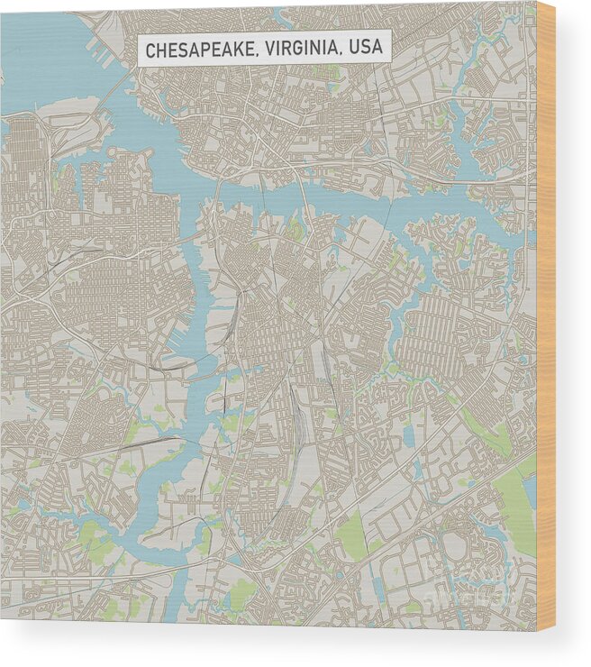 Chesapeake Wood Print featuring the digital art Chesapeake Virginia US City Street Map by Frank Ramspott