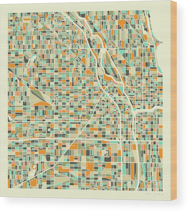 Chicago Wood Print featuring the digital art Chicago Map 1 by Jazzberry Blue