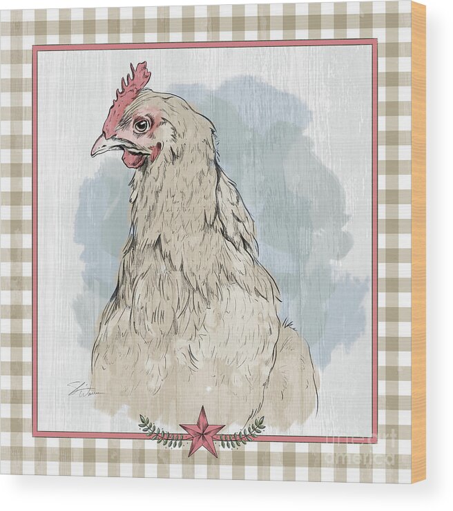 Chicken Wood Print featuring the mixed media Chicken Portrait-Farm Animals by Shari Warren