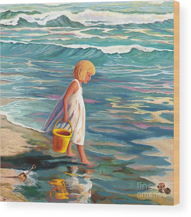 Child Wood Print featuring the painting Child at the Shore by Jackie Case