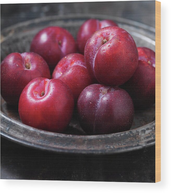 Plum Wood Print featuring the photograph Close Up Of Bowl Of Plums by Danielle Wood