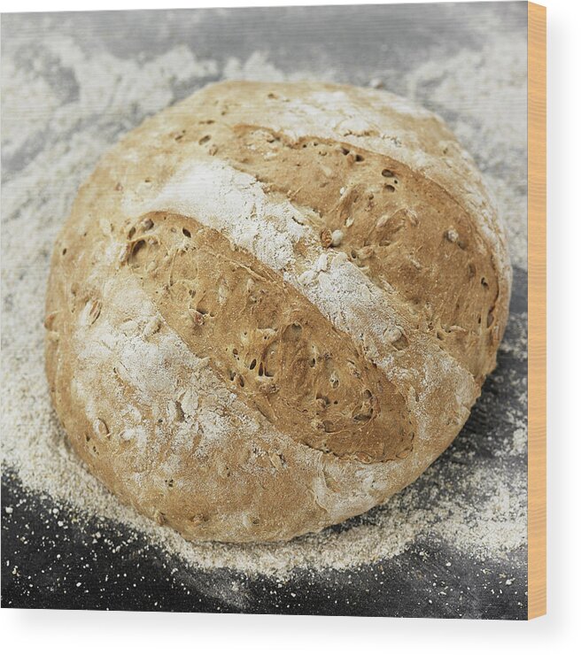 Outdoors Wood Print featuring the photograph Close Up Of Fresh Baked Loaf Of Bread by Lisbeth Hjort